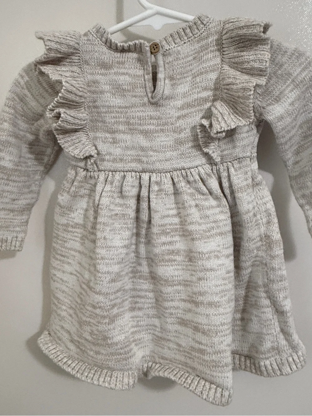 Carter's Cream Marled Knit Ruffle Sweater Dress Warm Tunic Chunky